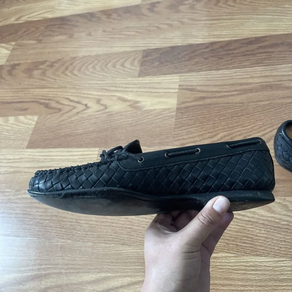VTG Genuine BOTTEGA VENETA Intrecciato Black Woven Leather Loafers, Size 41.5